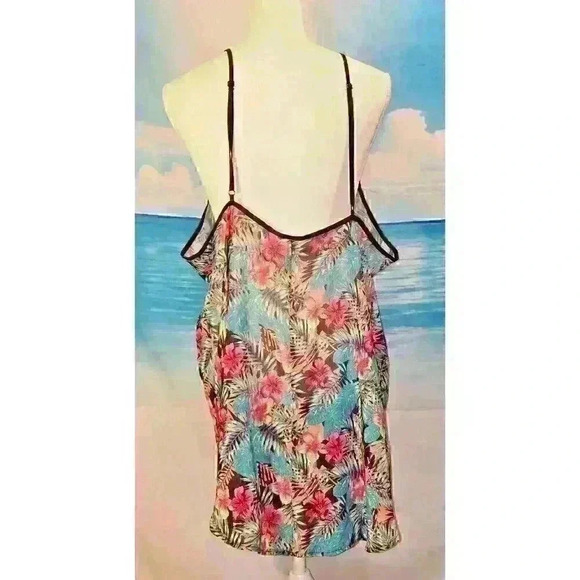 Woman SHEER Tropical Hawiian LIGHTWEIGHT Top Beach Cover Colorful FLORAL Dres XL - Picture 3 of 4